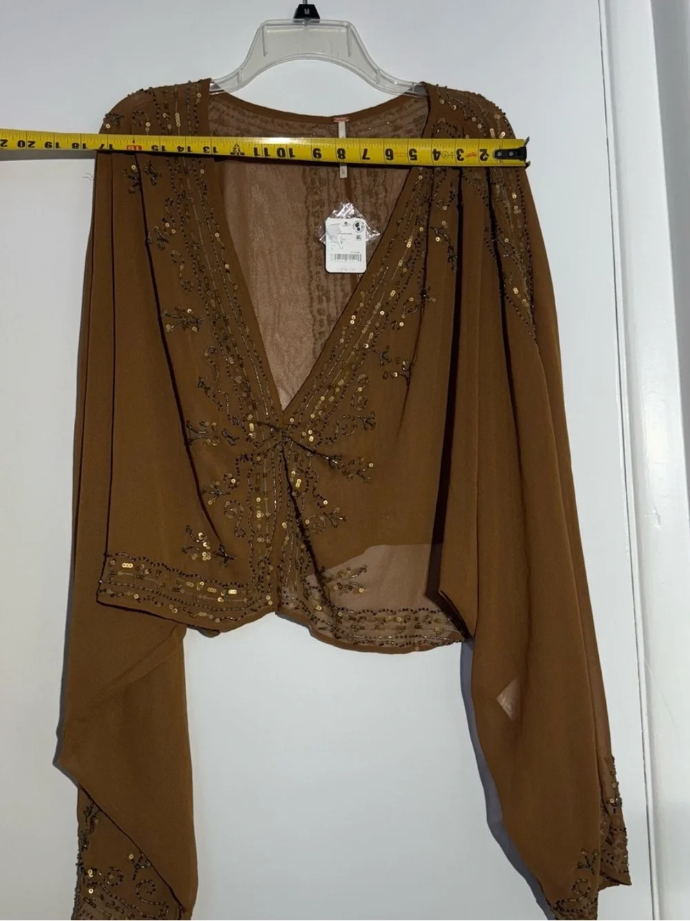 NWT Free People Brown Beaded Calla Embellished Cape Western Top - Picture 8 of 13